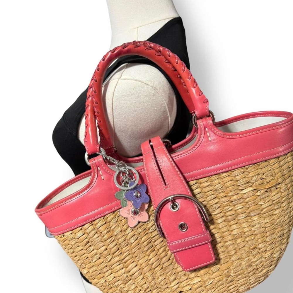 Y2k Coach‎ 2003 Pink Basket Weave Straw Leather Soho Buckle Bag - Picture 5 of 9